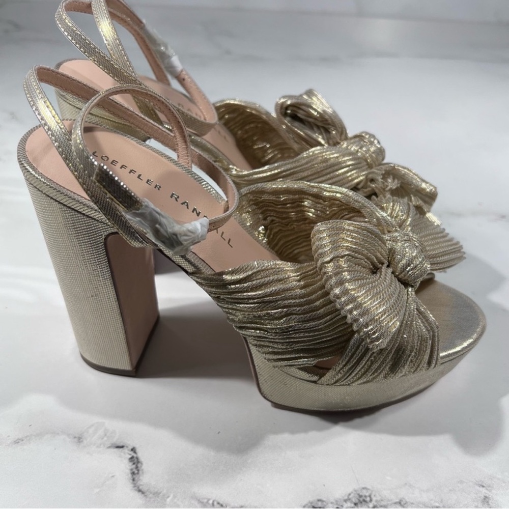 Loeffler Randall Natalia Platinum Pleated Bow Platform Sandal Heels